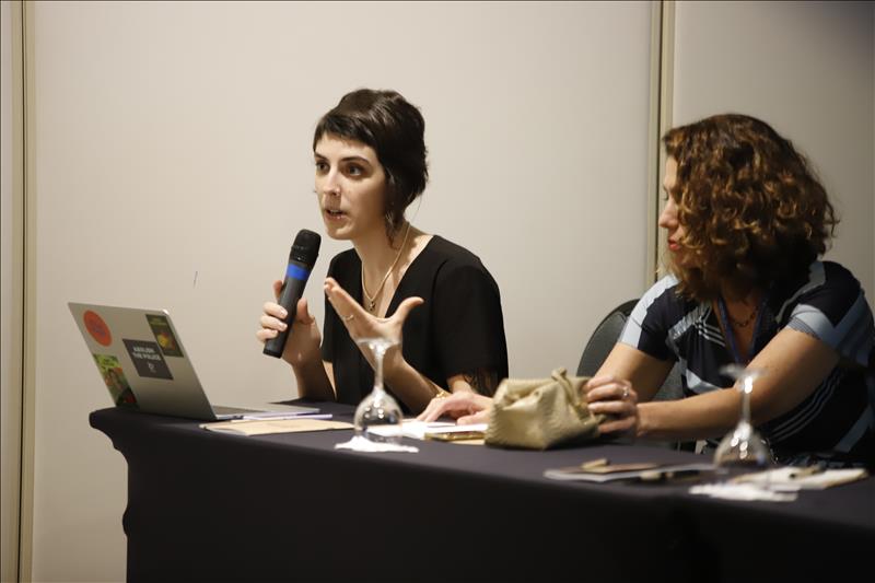 Da esq. para dir.: Sofia Rolim, do GT Saúde, e Egle Monteiro, coordenadora do GT em Urbanismo